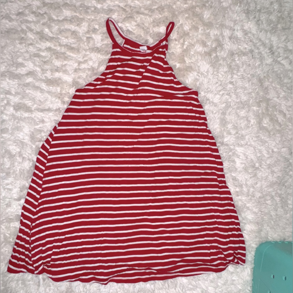 Old Navy Red White Stripe Swing Dress Halter Neck Sleeveless Stretch